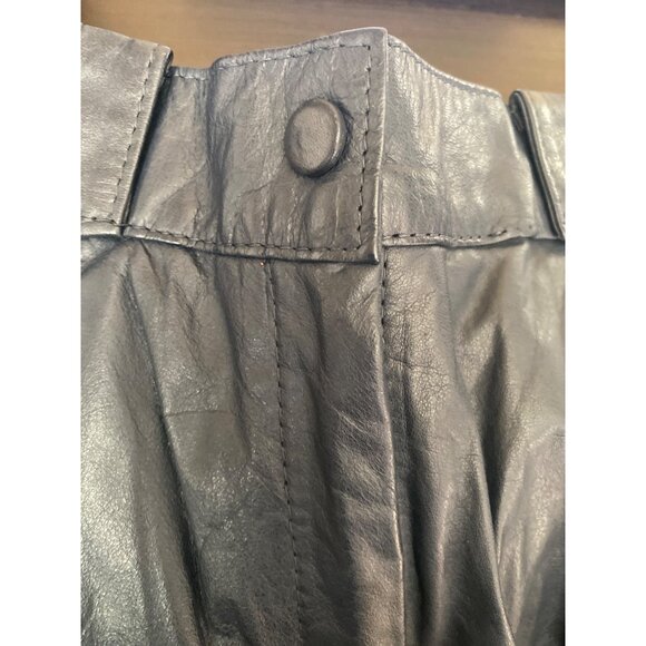 Vintage 80s Navy Blue Leather High Waist Pleated Tapered Pants Korea Sz 4 - Picture 6 of 15